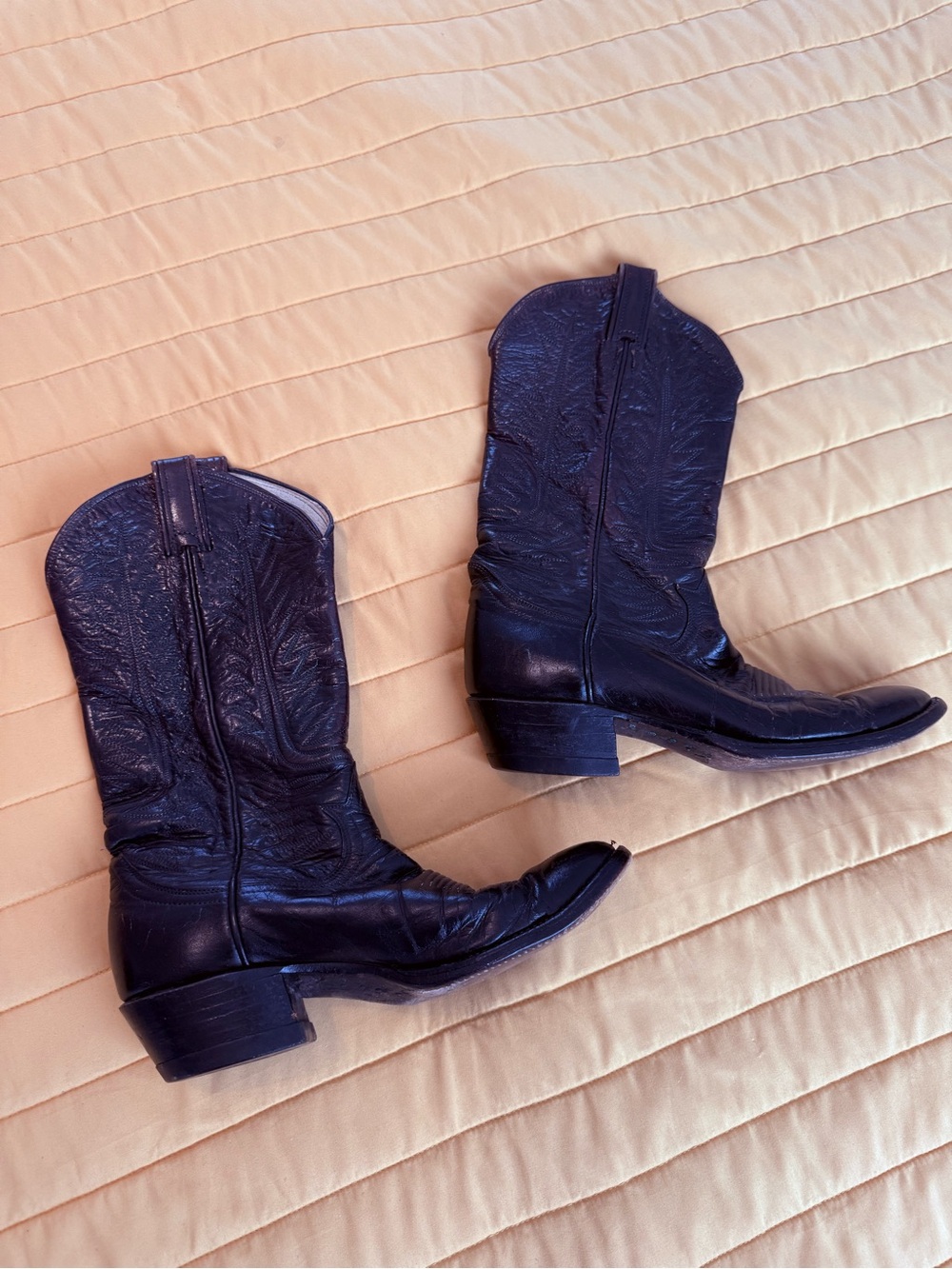 Tony Lama Brown Leather Western Heeled Cowboy Boots